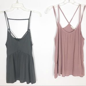 2-Sz M cute Tank Tops! Mauve & Gray great details